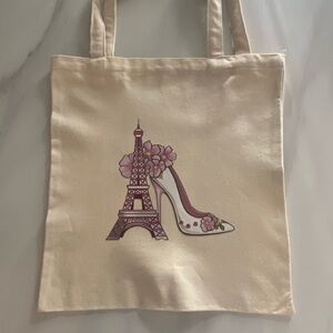 Elegant Cream Canvas Tote Bag with Eiffel Tower Design